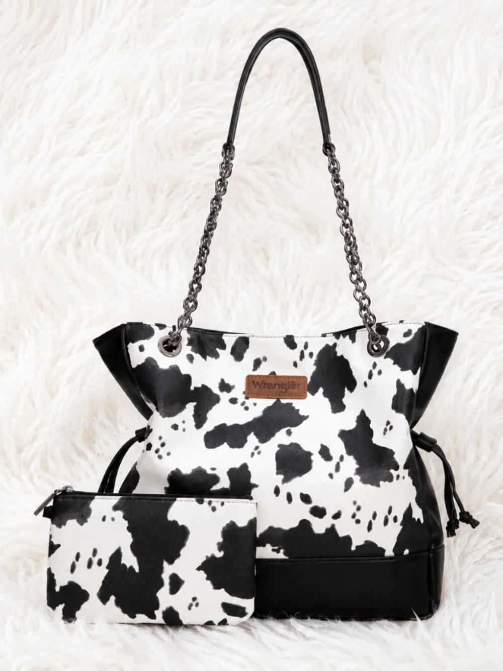 Wrangler Cow Print Tote Bag with Matching Removable Pouch